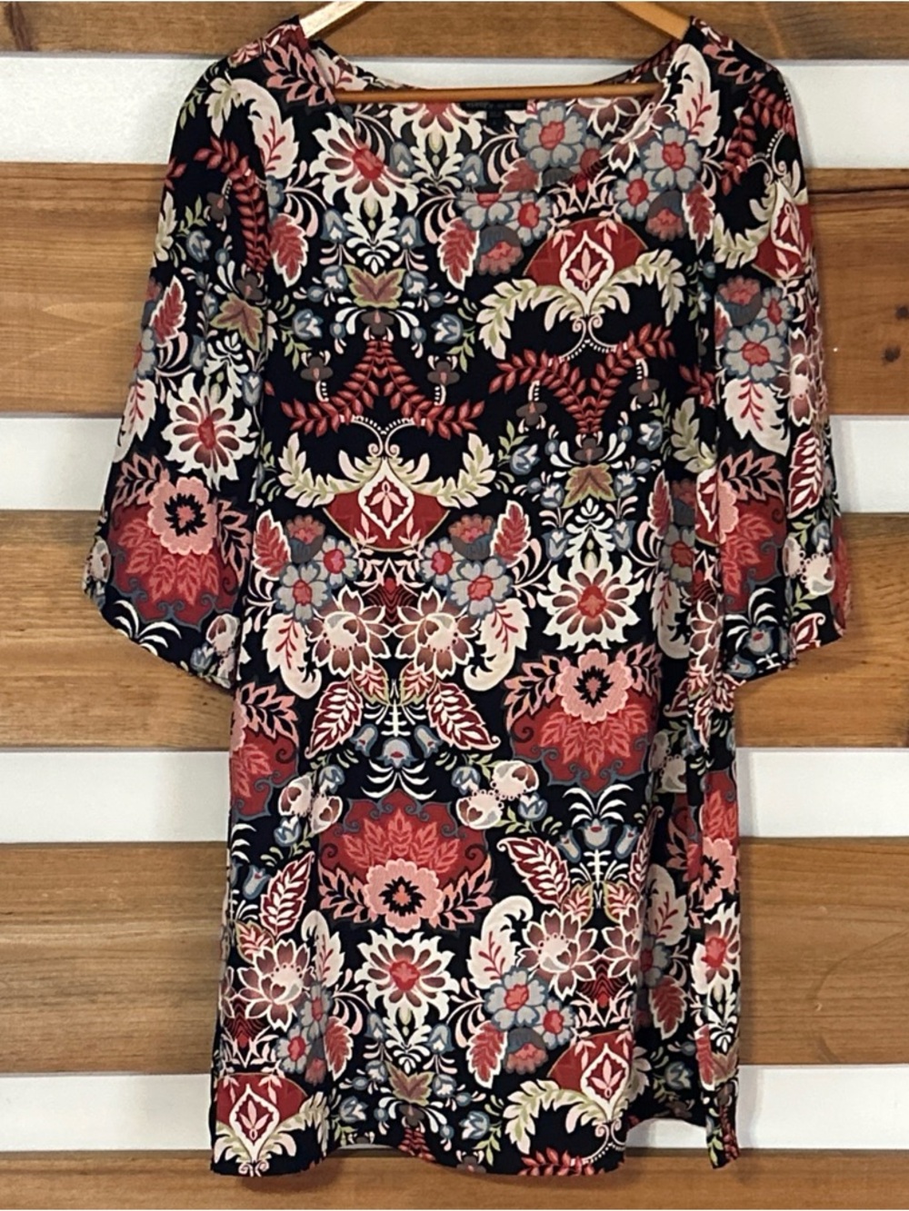 BEBOP Women's Black Floral Short Flare Sleeve Above Knee Business Size Large